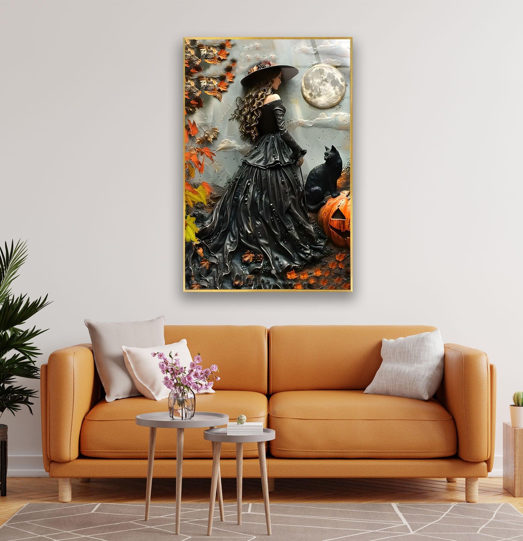 Elegant Black Princess & Cat Glass Wall Art - Handmade Stained Glass Decor for Bedroom, Living Room, or Nursery - Perfect Gift for Cat Lovers & Disney Fans