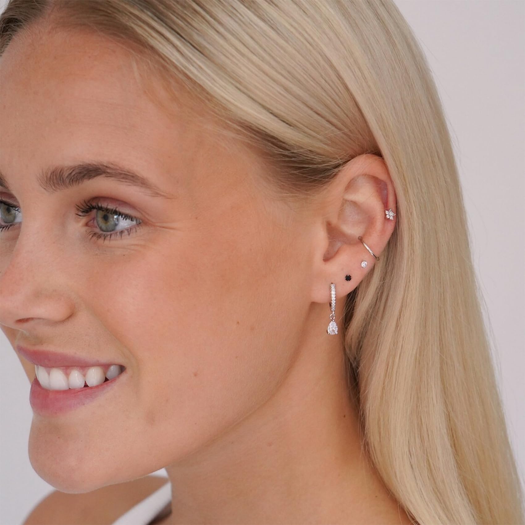8 Pairs Sterling Silver Stud Earrings for Women - 14K Gold Plated Hypoallergenic Cubic Zirconia Small Earrings Set | Perfect for Everyday Wear, Gift Giving & Special Occasions