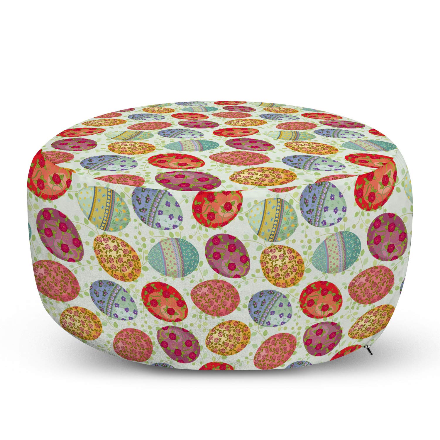 Ambesonne Easter Ottoman Pouf - Floral Vintage Egg Design on Green Leafy Branches, Decorative Foot Rest with Removable Cover for Living Room & Bedroom | Perfect for Easter Decor, Cozy Seating & Home Accent