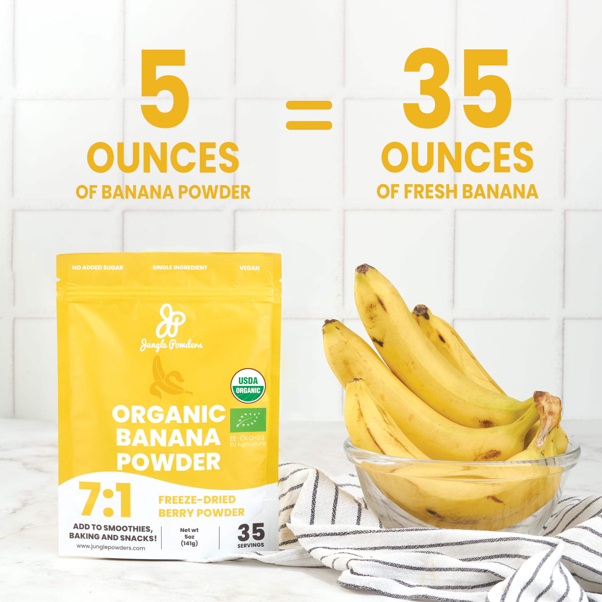 Organic Banana Powder for Smoothies & Baking - Freeze Dried Banana Extract, 5 Ounce Bag - Perfect for Smoothies, Baking, Juices & Healthy Snacks