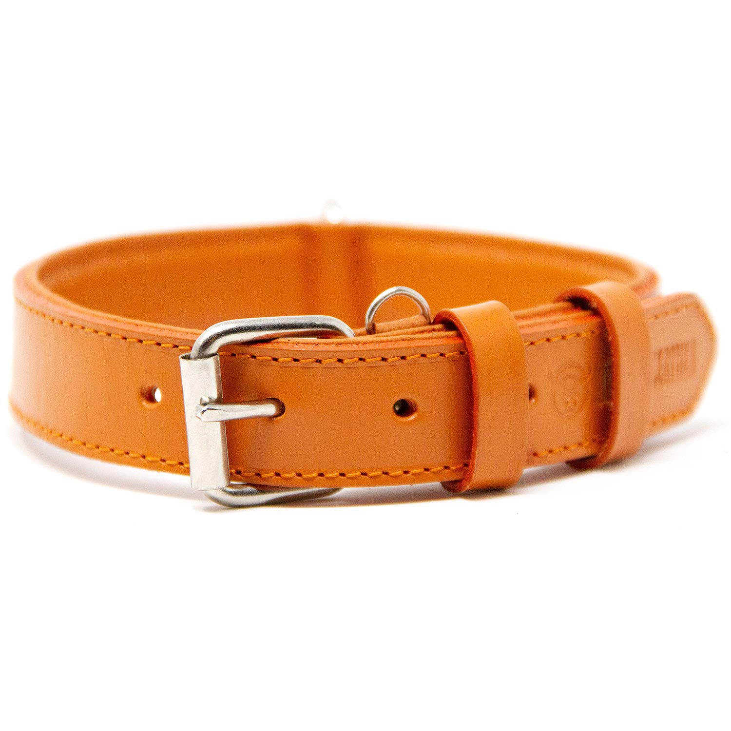 Premium Full Grain Leather Dog Collar - Padded Comfort for Medium Dogs, Adjustable & Durable (Orange, Medium) | Perfect for Walks, Training & Everyday Use