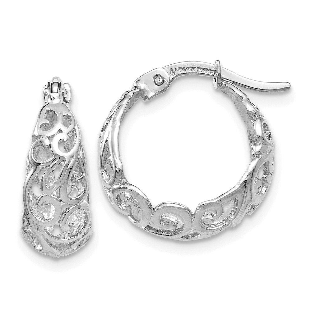 14K White Gold Hoop Puffed Shrimp Earrings - 17mm x 25mm | Elegant Dangle Earrings for Women | Perfect for Parties, Weddings & Special Occasions