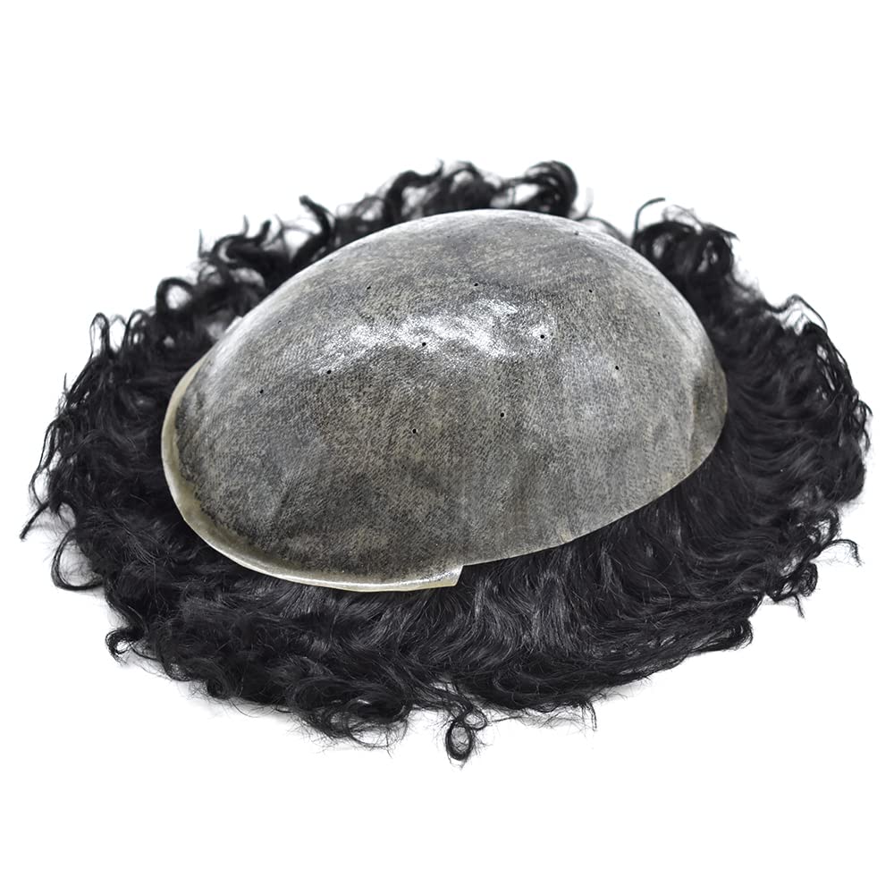 Men's 20mm Curly Human Hair Toupee - Wavy Kinky Hair Replacement System for Men - Full PU Base - SINGA HAIR (8