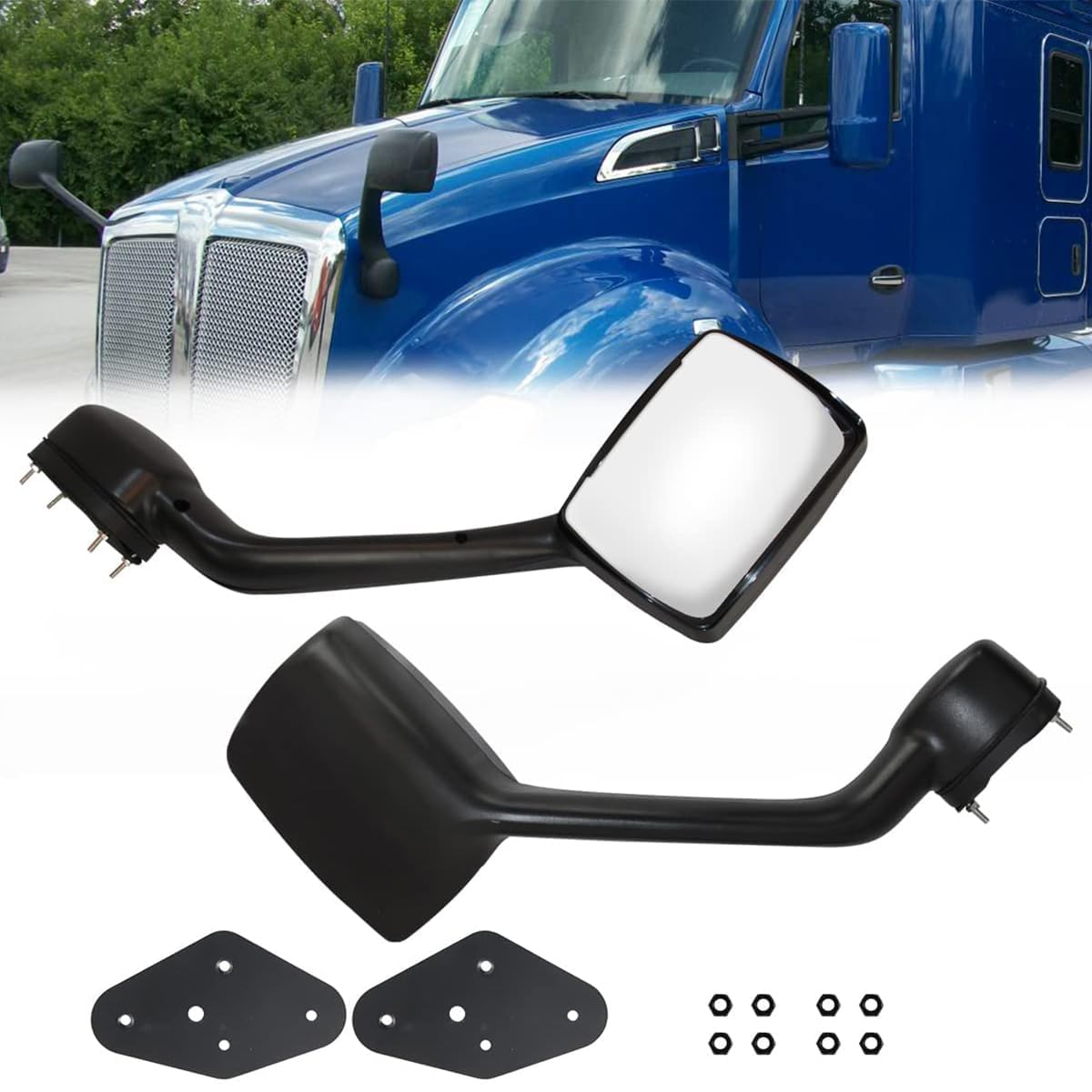 Aostirmotor Black Hood Mirrors for KENWORTH T680 (2013-2020) & Peterbilt 579/587 (2010-2017) - Left & Right Side Truck Mirror Set - Perfect for Highway Safety & Blind Spot Visibility