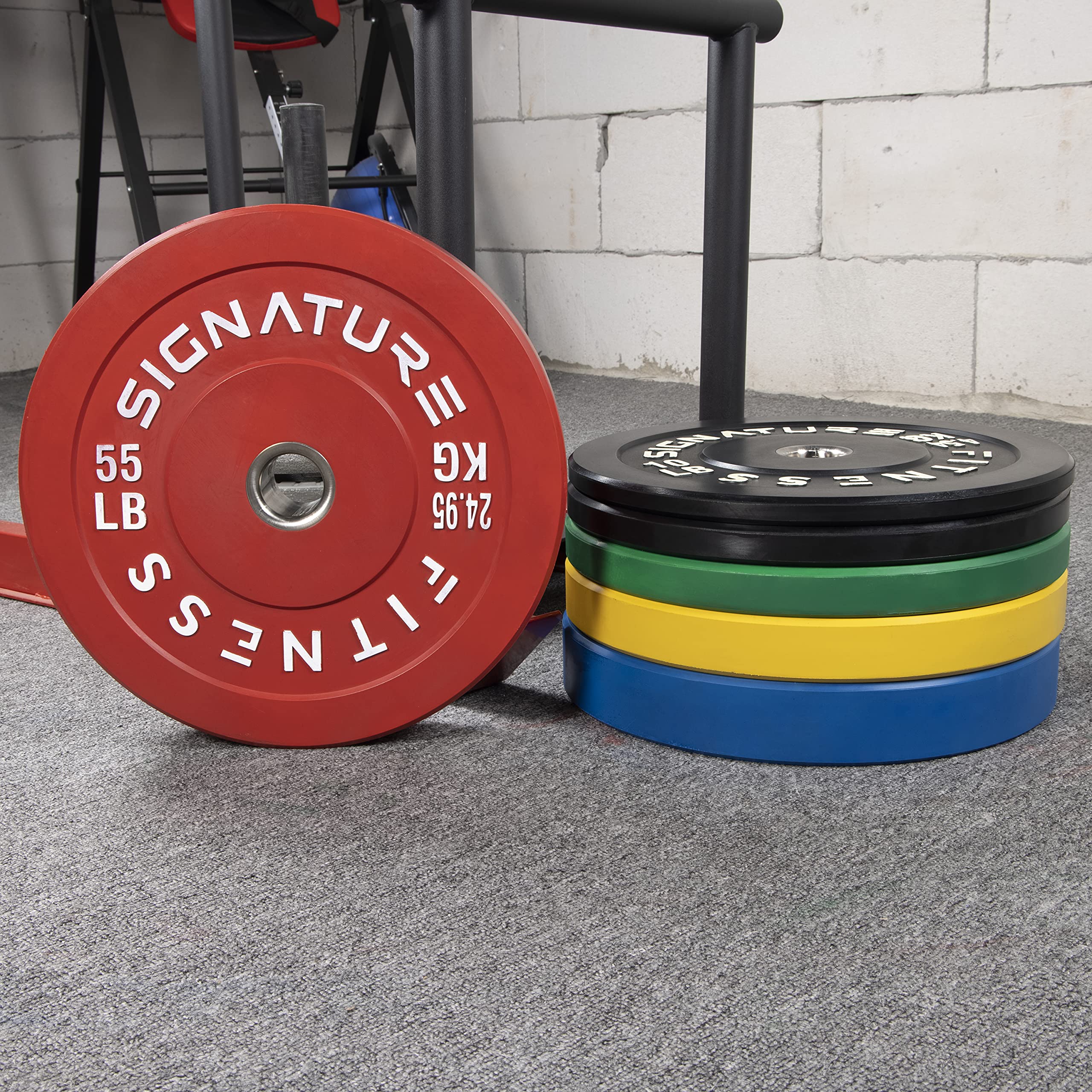 Signature Fitness 2 Inch Olympic Bumper Plates - 45LB Weight Plate with Steel Hub for CrossFit, Powerlifting & Home Gym - Durable Rubber Coated Bumper Plates for Weight Training & Strength Workouts