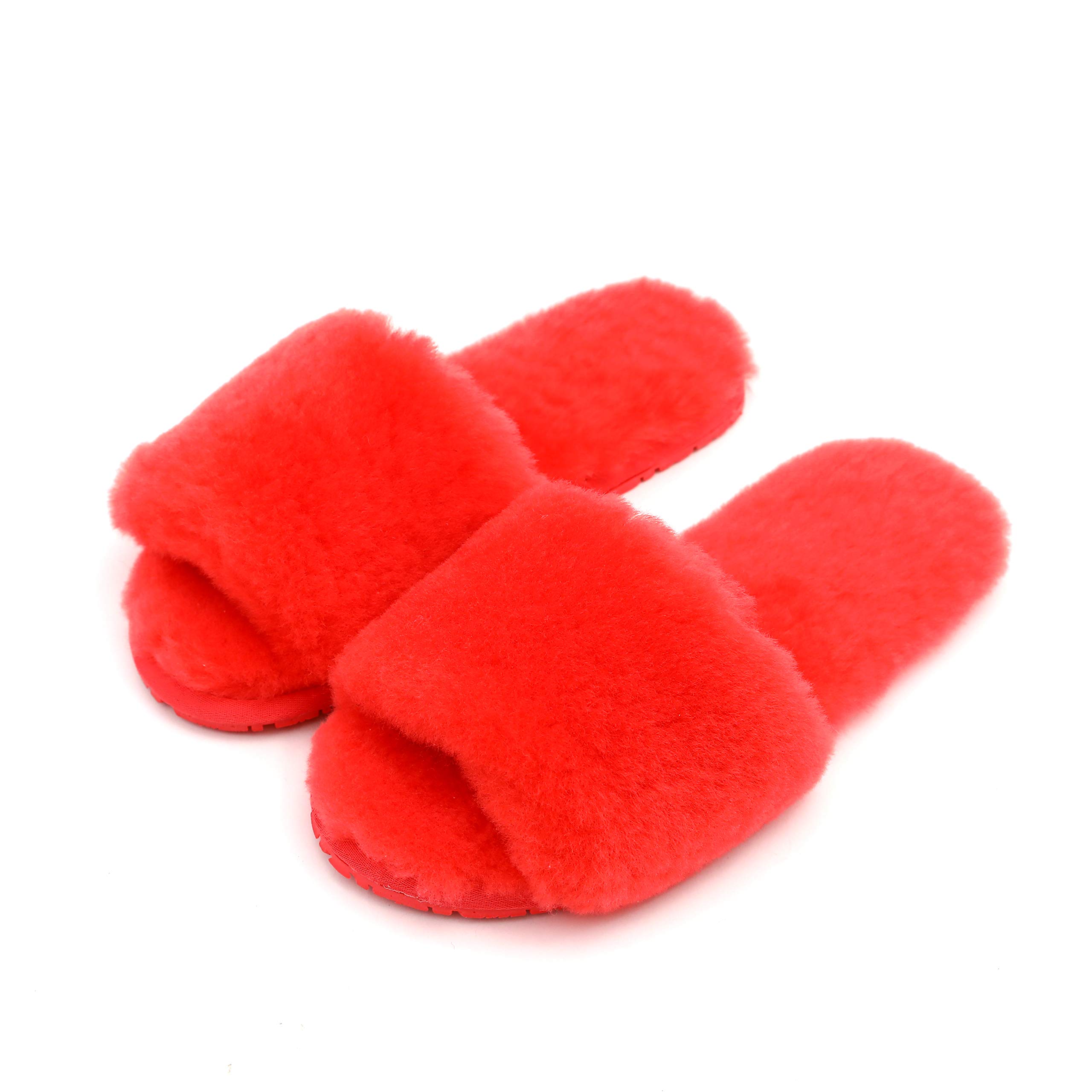 Women's Luxury Boiled Wool Slippers with Real Fur - Open Toe House Slippers by Dechic | Cozy Indoor & Lounge Wear for Winter Comfort