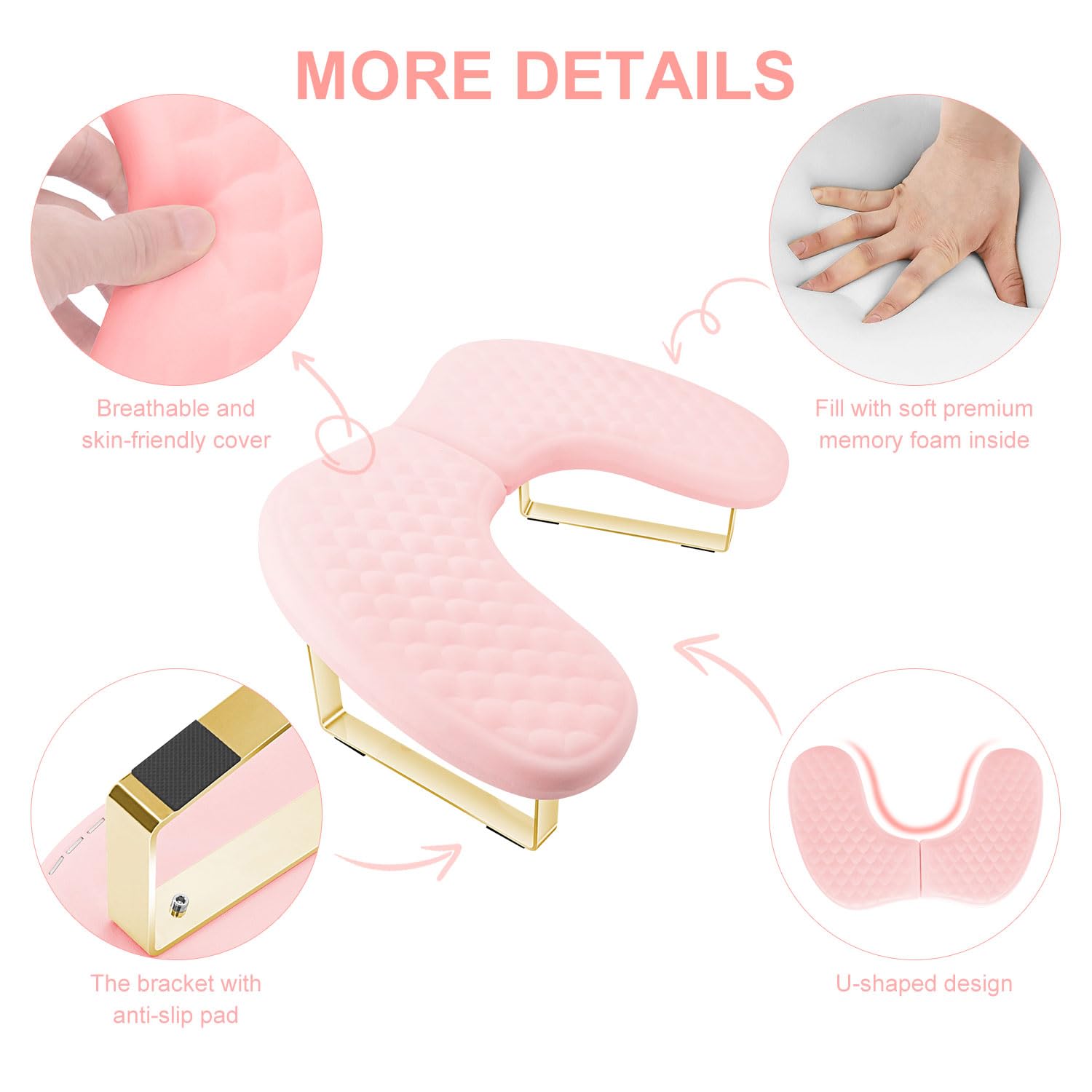 Soft Memory Foam Nail Tech Hand Rest - U-Shaped Manicure Arm Support Cushion with Detachable Bracket for Acrylic Nails & Gel Polish (Pink) | Perfect for Salon Professionals & Home Nail Care