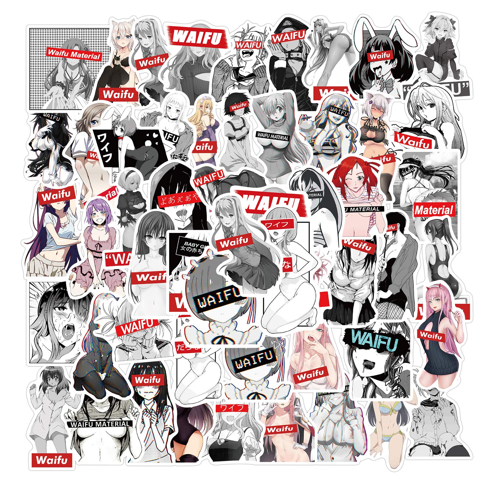 50PCS Anime Girl Stickers Pack - Cute Waifu Decals for Water Bottles, Laptops, Skateboards & Luggage - Perfect for Anime Fans, Car Decor & Travel Accessories | Great for DIY Projects, Gift Wrapping & Personalizing Your Belongings