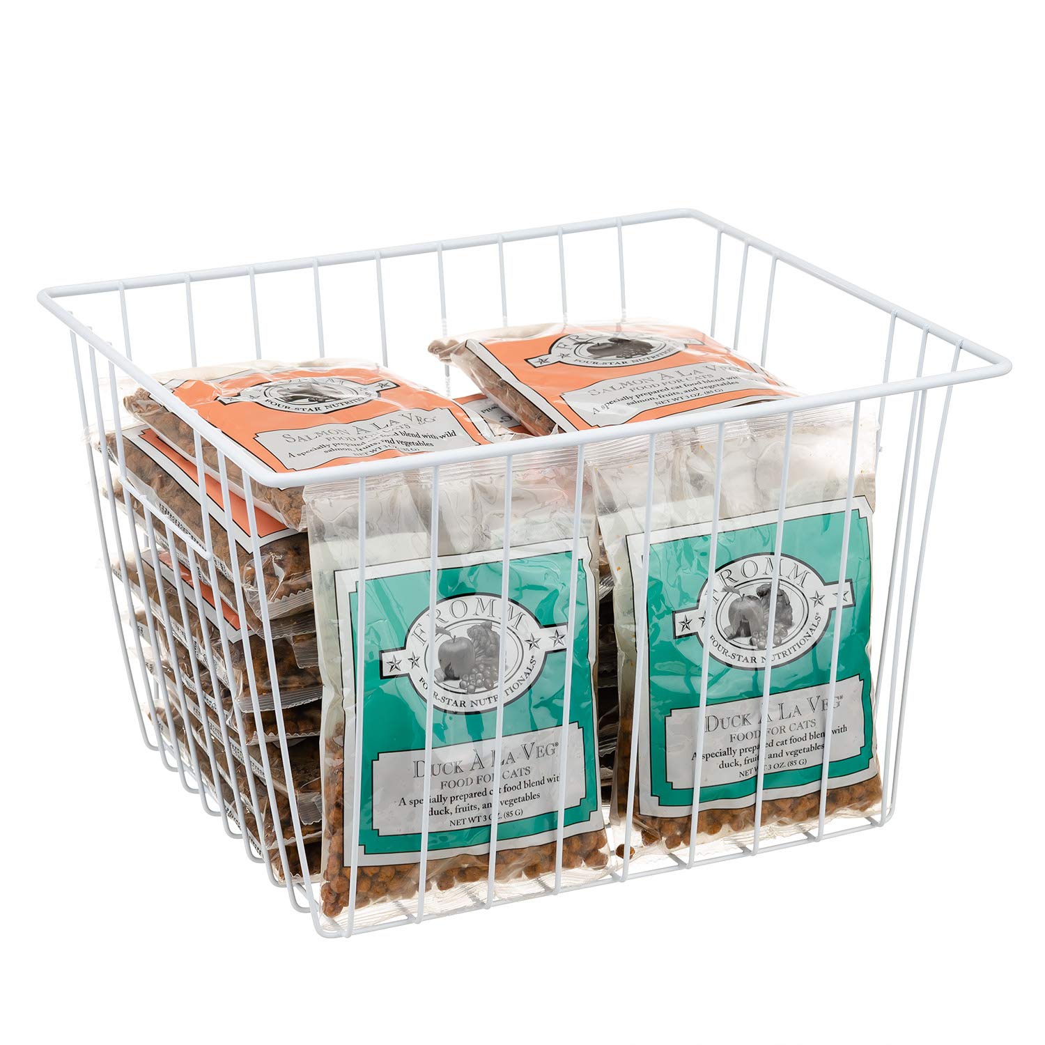 **Metal Wire Storage Basket - Freezer Organizer Bin with Handles, Rustproof White Kitchen & Pantry Container for Bathroom, Closet, Bedroom & Office | Perfect for Organizing Food, Toiletries & Office Supplies**