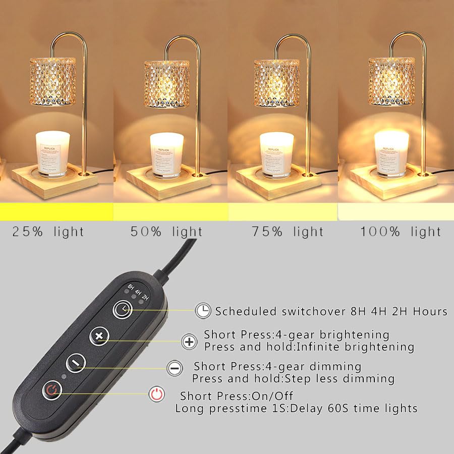 Electric Candle Warmer Lamp with Timer & Dimmer - Adjustable Height Wax Melt Warmer for Scented Jar Candles, Includes 2 Bulbs - Perfect for Home, Office & Aromatherapy Relaxation