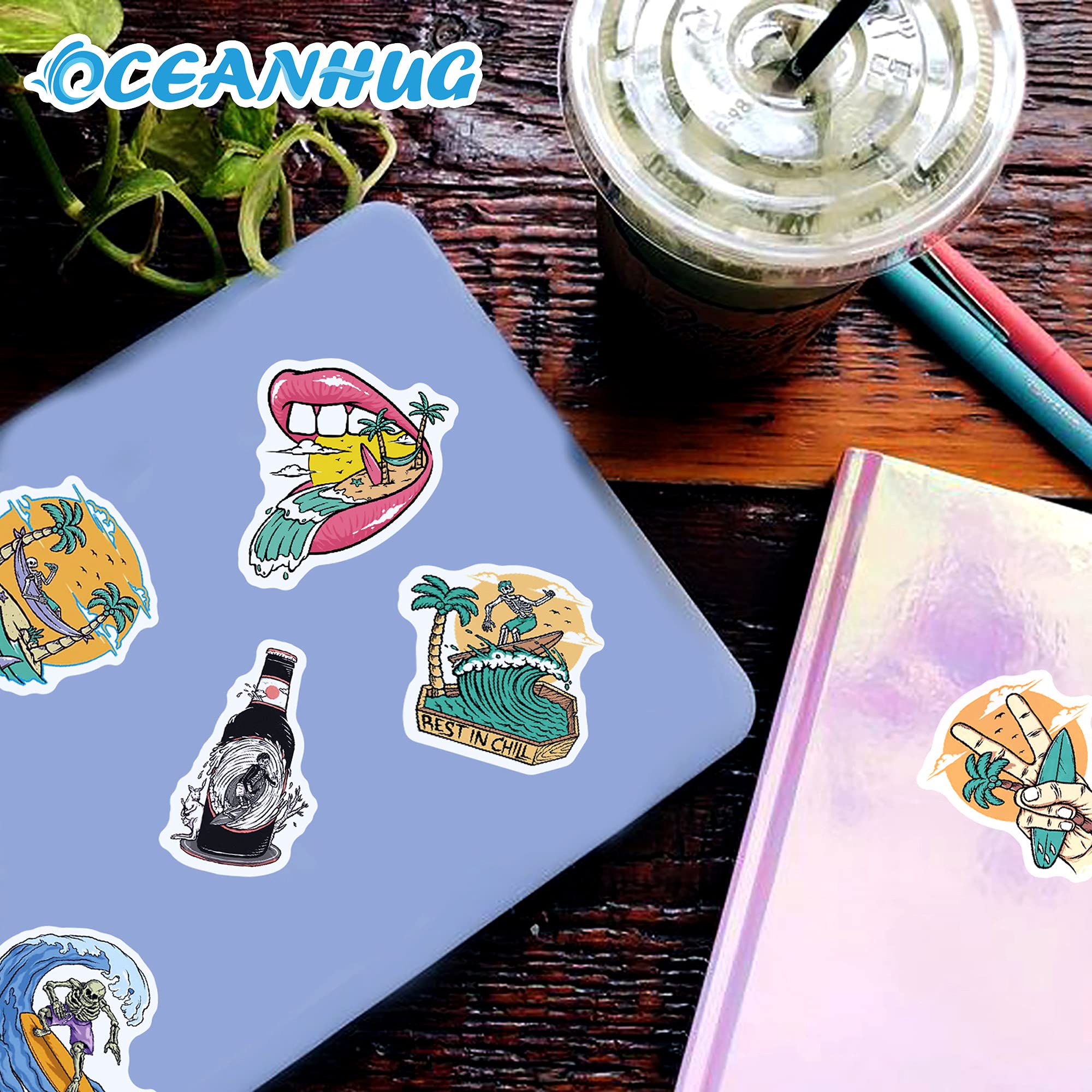 50 PCS Waterproof Summer Beach Stickers - Cute Adhesive Decals for Car, Notebook, Skateboard, Suitcase & Water Bottle - Perfect Gift for Kids & Adults - Great for DIY Crafts, Party Favors & Personalizing Accessories