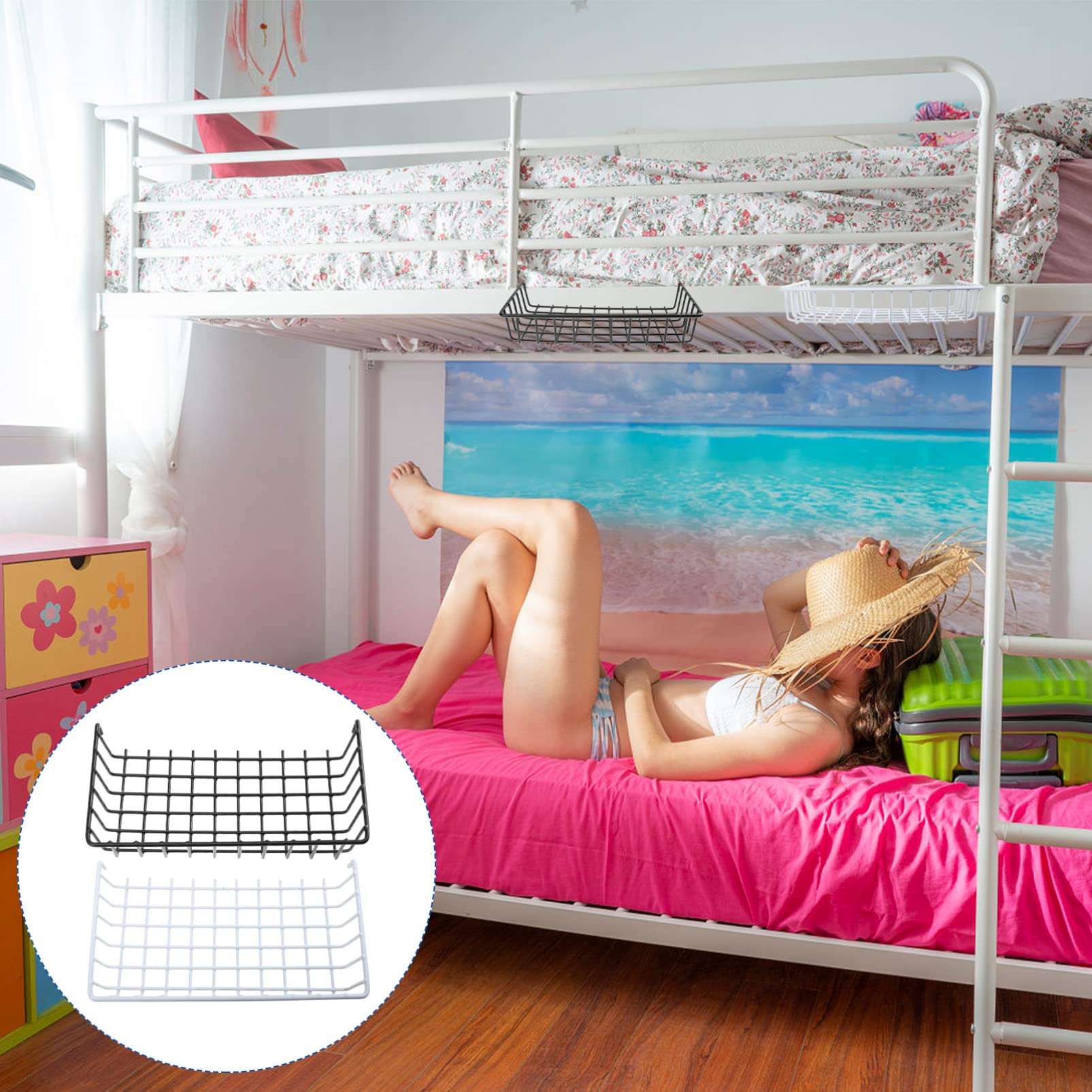 DOITOOL 2-Pack Under Cabinet Storage Baskets - Heavy Duty Iron Wire Shelf Organizer for Kitchen, Pantry & Bathroom - Perfect for Storing Snacks, Utensils & Household Items - Space Saving Cabinet Shelf Solution