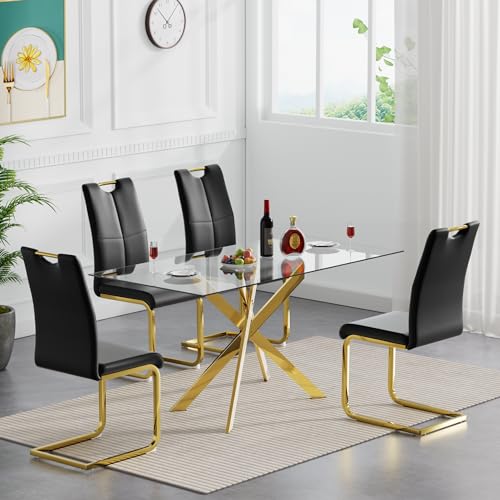 Gold Table With 4 Black Gold Chairs