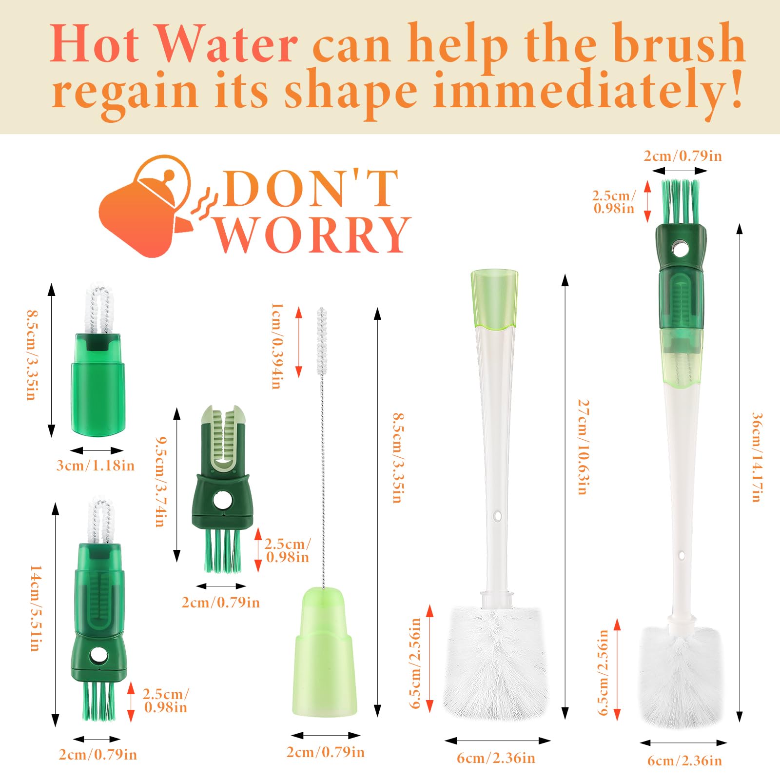 5-in-1 Water Bottle Brush Set - Clean Cups, Lids & Straws for Home & Kitchen Use