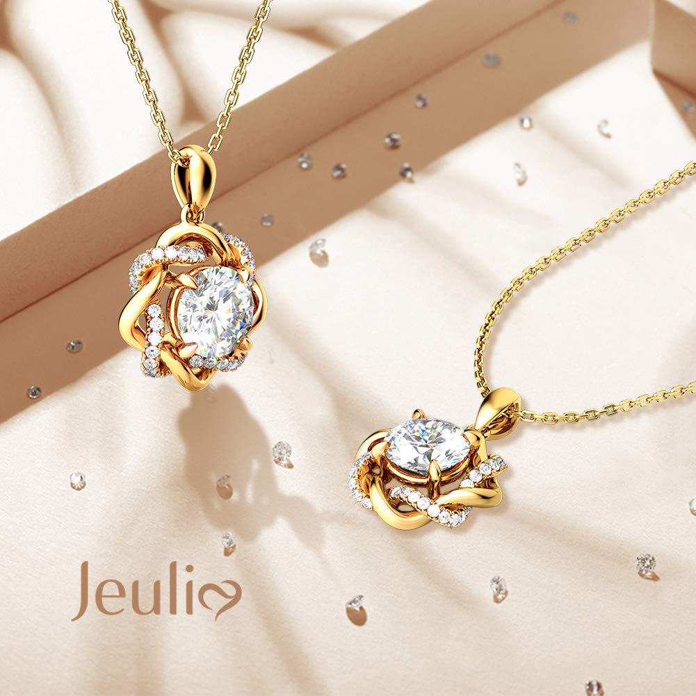 Jeulia S925 Sterling Silver Floral Pendant Necklace with White Diamonds & Hollow Chain - Elegant Gift for Women, Mothers, Valentine's Day | Perfect for Weddings, Anniversaries & Special Occasions