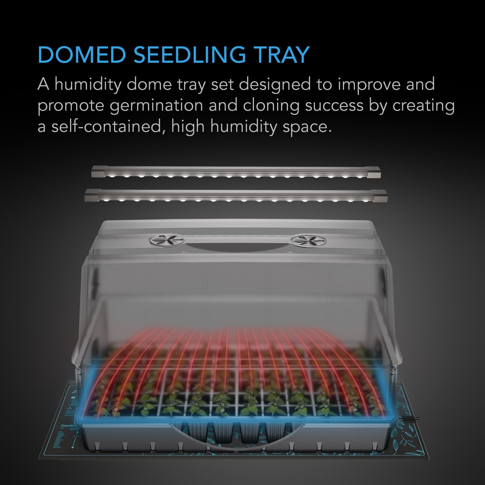 AC Infinity Germination Dome Kit - Black Indoor Gardening Supplies for Seed Starting & Plant Cloning | Perfect for Hydroponics, Greenhouse, and Home Garden Seedlings