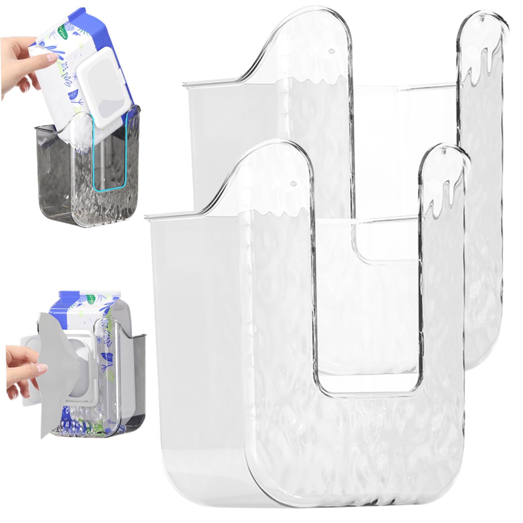 2Pcs Clear Acrylic Wall Mounted Wet Wipes Dispenser Box - No Drill Baby Wipes Holder for Kitchen, Bathroom & Bedroom | Easy Refillable Tissue Container for Baby Care, Makeup Removal & Household Cleaning