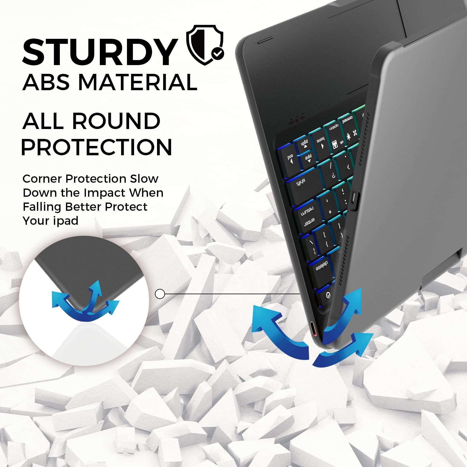 NOKBABO iPad 10th & 11th Generation Keyboard Case with Trackpad - Compatible with iPad Air 11 (M3/M2), iPad Pro 11 (1st-4th Gen) & iPad Air 4/5 - 360° Swivel, Backlit, Matte Black - Perfect for Work, Study & Travel