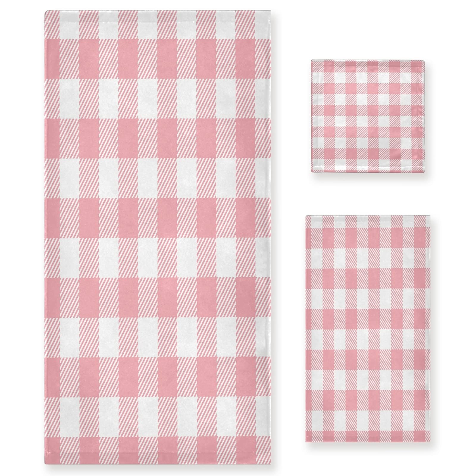 **WELLDAY Pink Buffalo Plaid Bath Towels - Ultra Soft & Highly Absorbent - 3-Piece Set for Home, Hotel & Spa - Perfect for Bathroom Decor & Cozy Comfort**