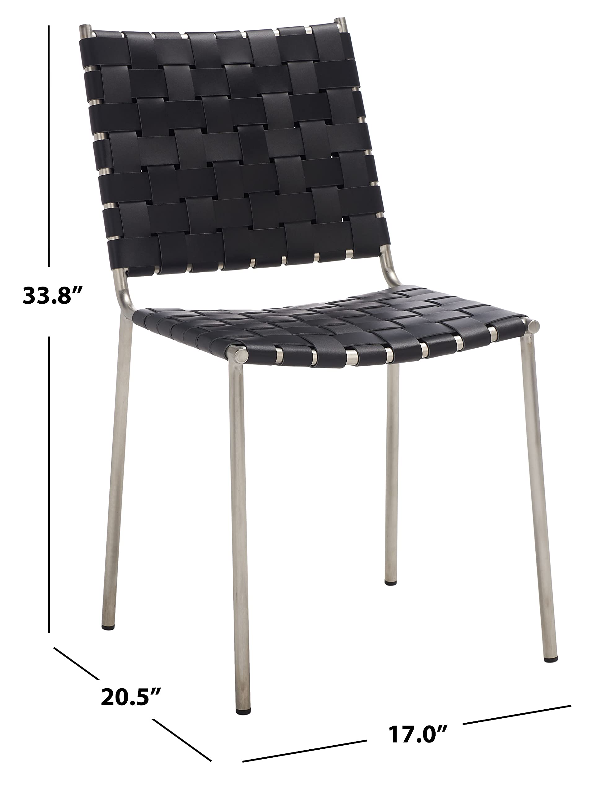 Safavieh Wesson Black Woven Leather & Silver Dining Chairs (Set of 2) - Fully Assembled Modern Kitchen & Dining Room Furniture for Home Decor