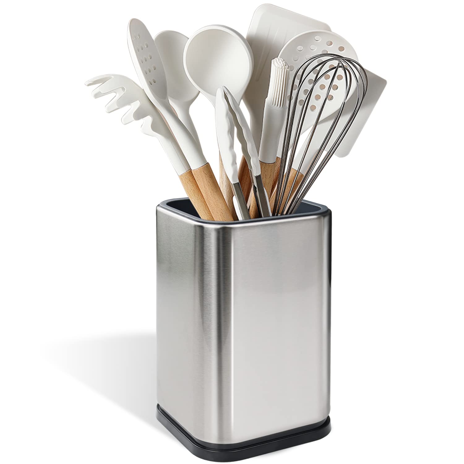 Stainless Steel Utensil Holder for Kitchen Counter - Rectangular Countertop Organizer with Stable Base | Perfect for Spoons, Spatulas & Cooking Tools Storage