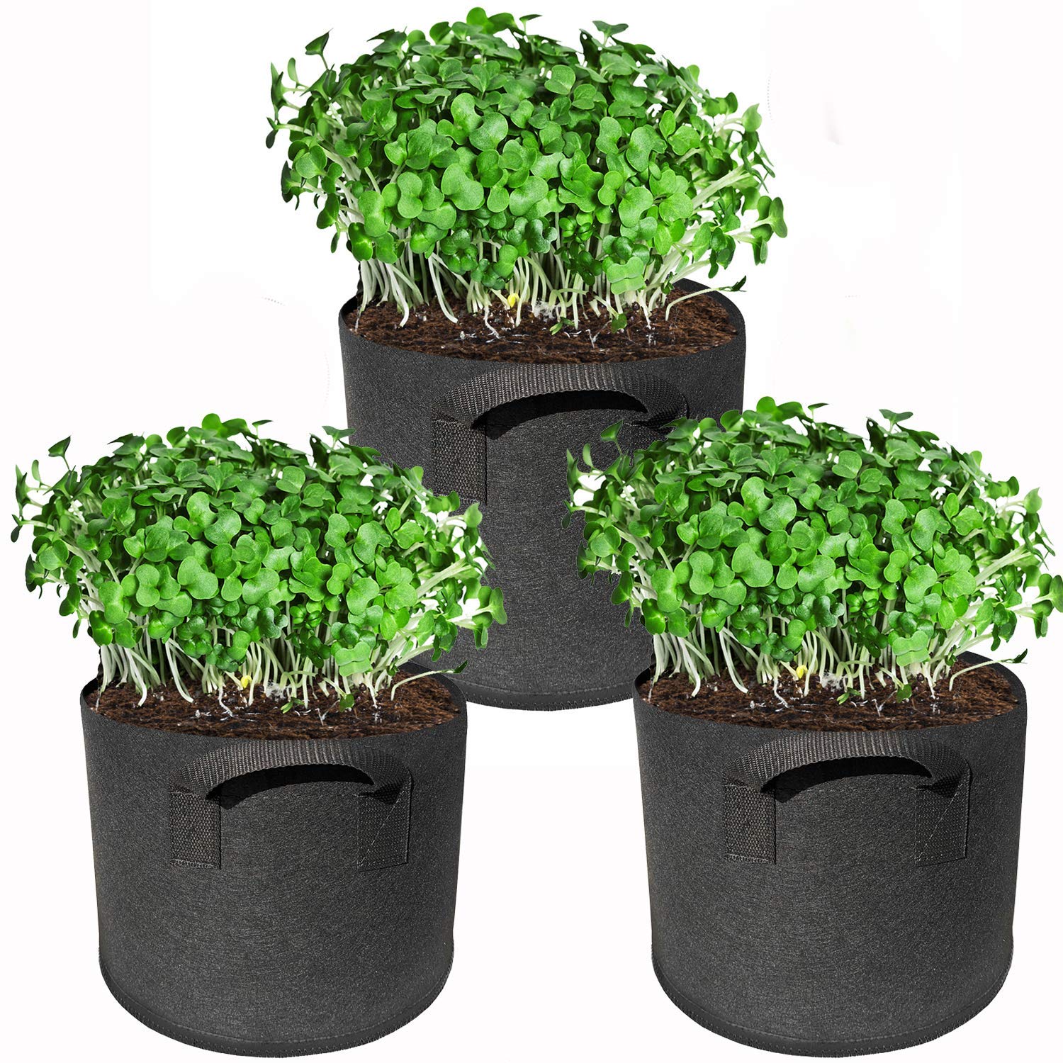 **PHEZEN 3-Pack 1 Gallon Non-Woven Aeration Fabric Grow Bags for Vegetables, Flowers, Potatoes - Breathable Nursery Pots with Handles, Ideal for Indoor & Outdoor Gardening (Black)**