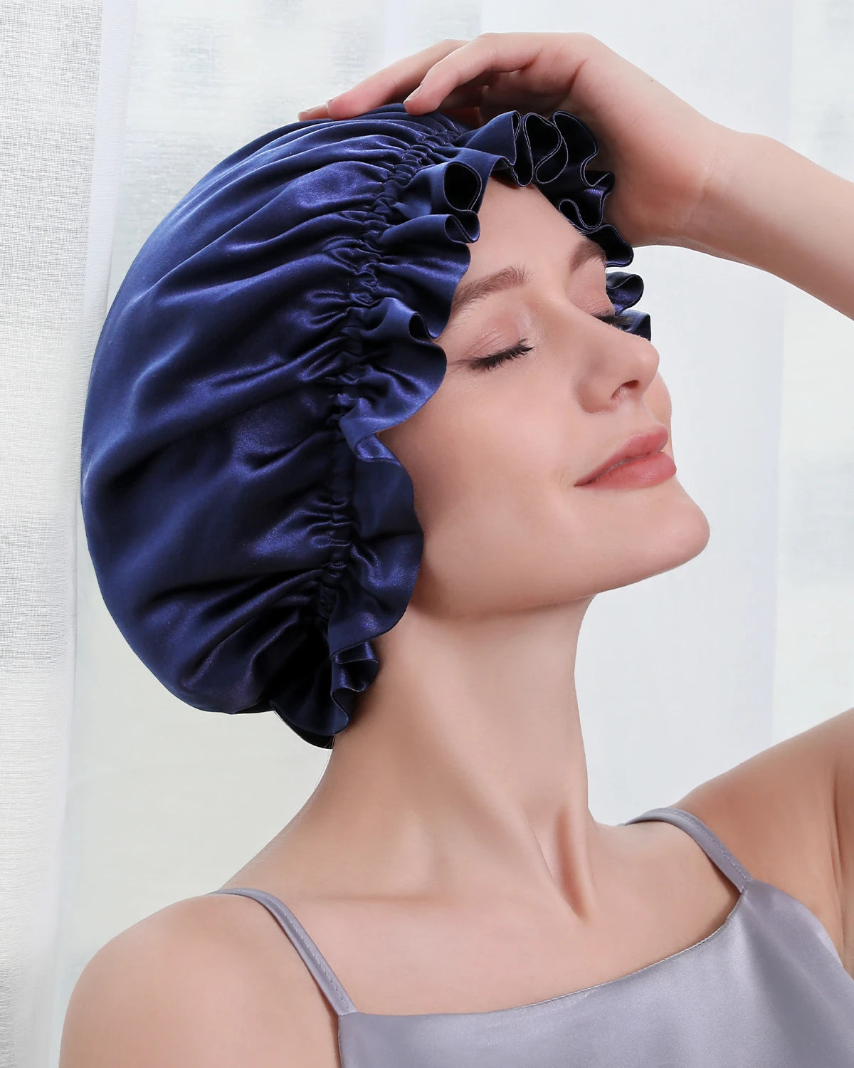 Luxury Flounced Silk Sleep Cap for Women - Soft & Breathable Night Hair Cover - Perfect for Bedtime, Travel & Hair Protection