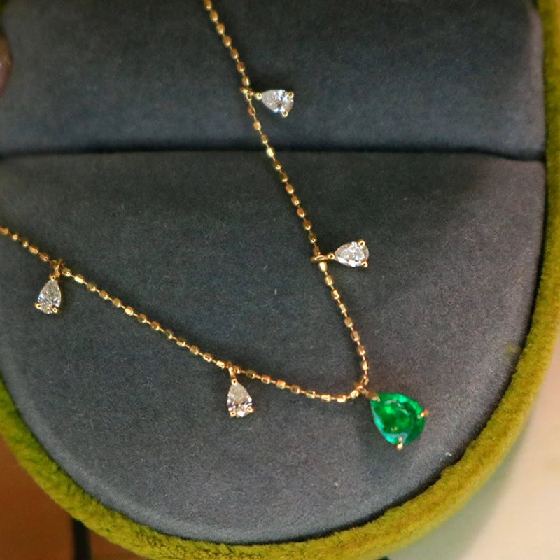 18K Yellow Gold Real Natural Emerald and Diamond Pendant Necklace for Women | Elegant Jewelry Gift for Birthday, Anniversary & Special Occasions