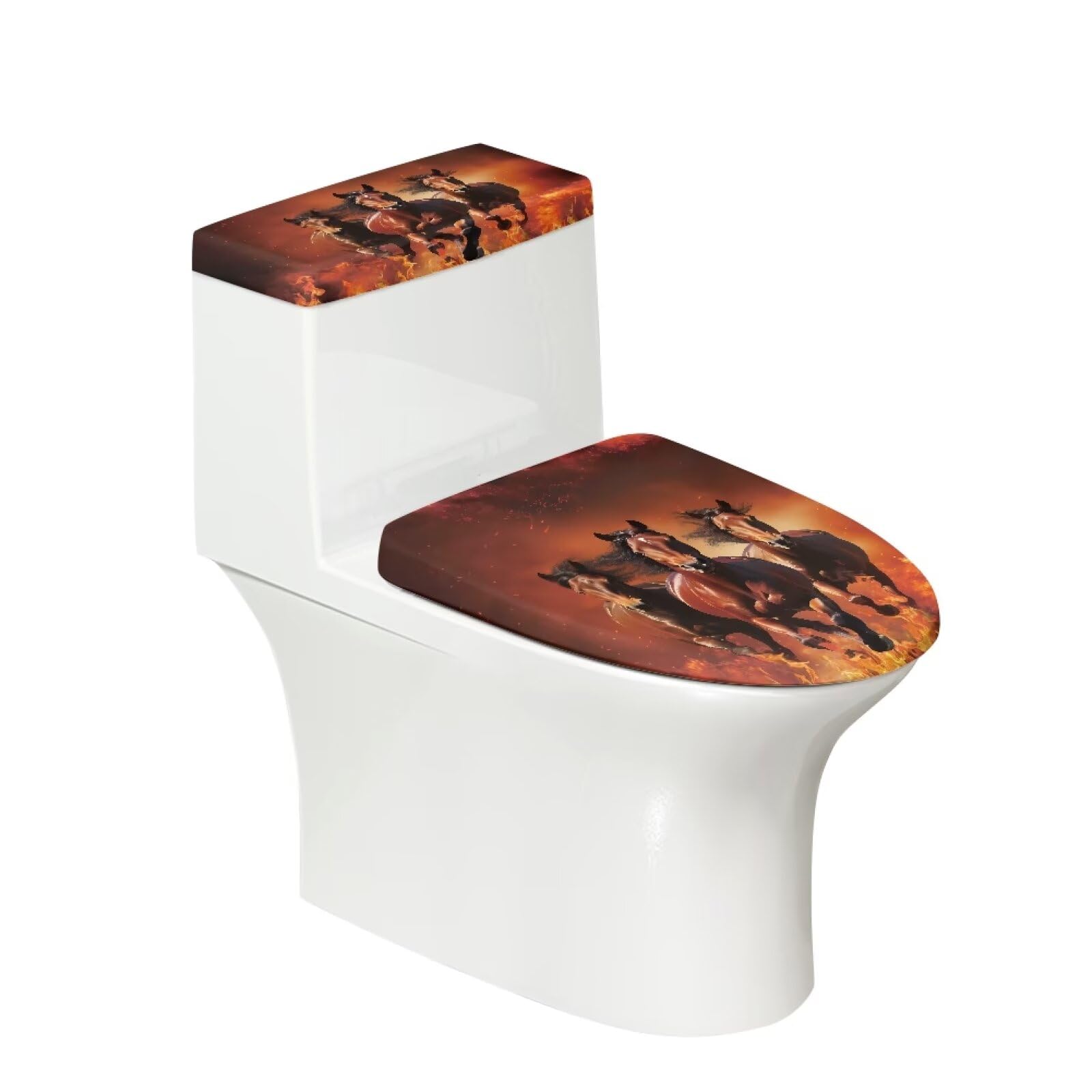 Horse Toilet Tank Lid Cover & Seat Cover Set - Dustproof, Machine Washable Bathroom Decor - Fits Elongated Toilets - Easy Installation - 2-Pack - Perfect for Farmhouse, Western, or Equestrian Themed Bathrooms