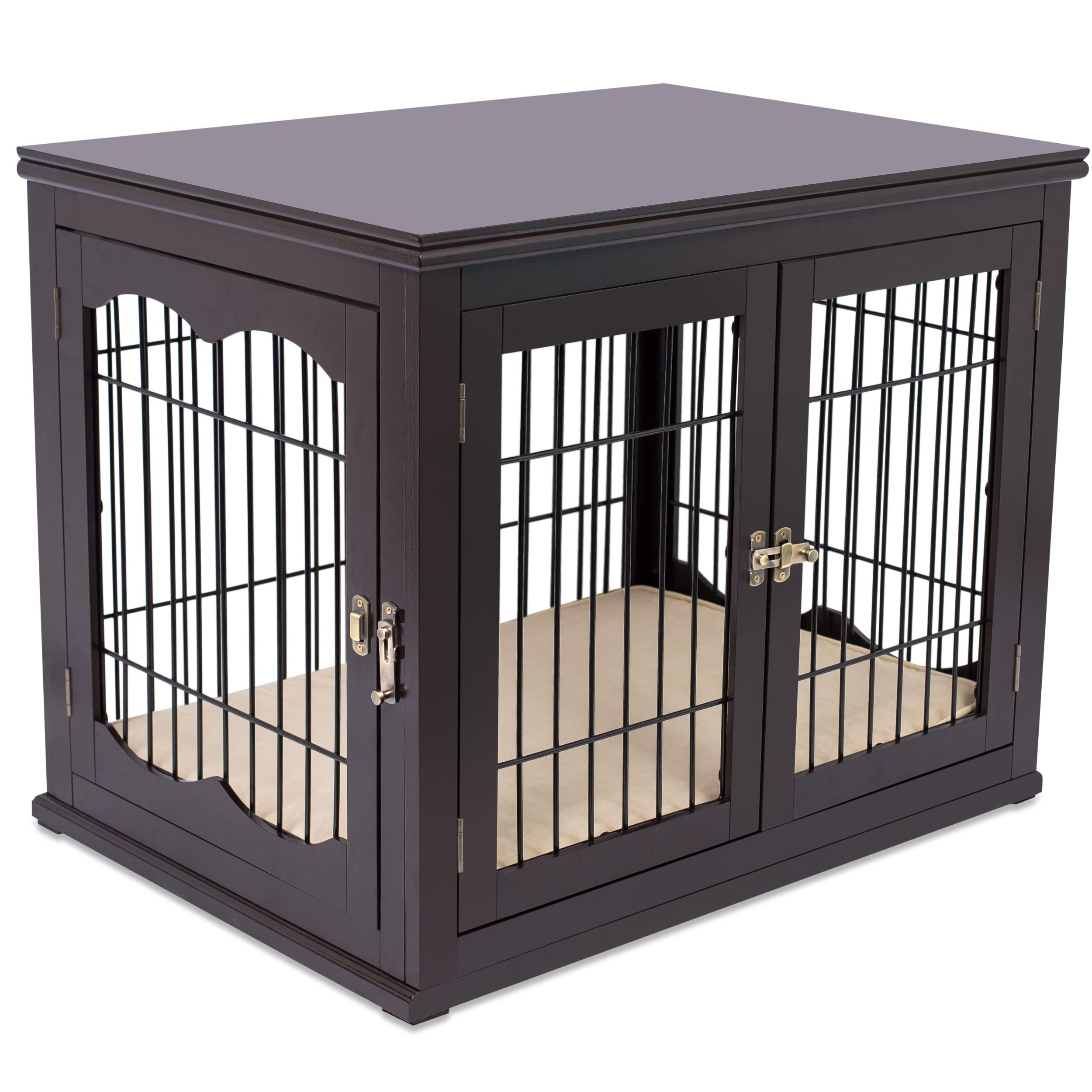 Best Decorative Dog Kennel with Pet Bed – Small Pet House, Double Door Indoor Crate – Engineered Wood & Wire Furniture – Side Table & Nightstand – Fits Small Dogs (Espresso) – Perfect for Living Rooms, Bedrooms & Home Decor
