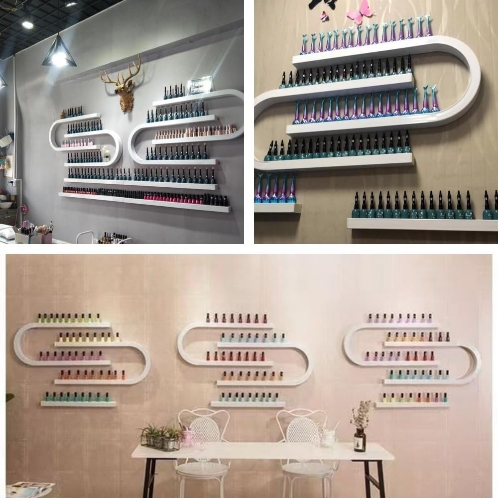 Wall Mounted Nail Polish Organizer - U-Shaped Perfume & Makeup Storage Shelf for Salon, Beauty & Nail Shops (White) - Perfect for Organizing Cosmetics in Bathroom, Vanity or Dressing Table