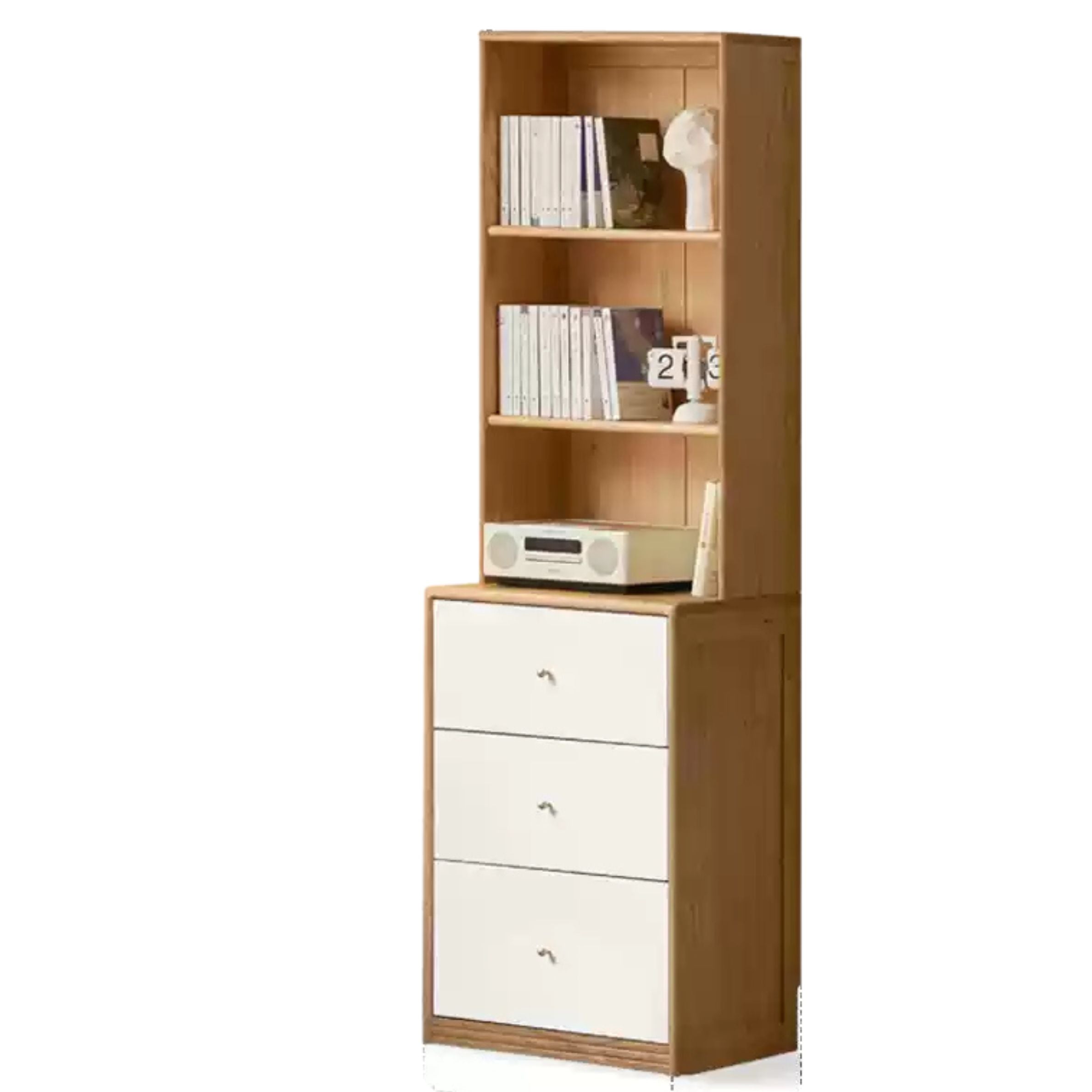 Oak and Poplar Solid Wood Bookcase - Sturdy and Stylish Bookshelf for Home Office, Living Room, or Library Storage