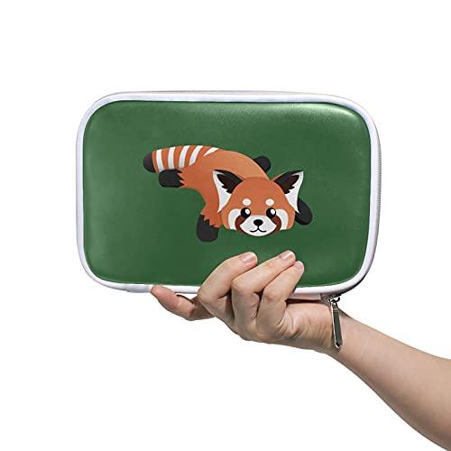 Red Panda Green Pattern Large Zippered Pencil Case - Durable Pen Holder & Makeup Organizer for School, Office, Travel & Train Toiletry Storage | Perfect Cosmetic Brush Bag & Stationery Pouch