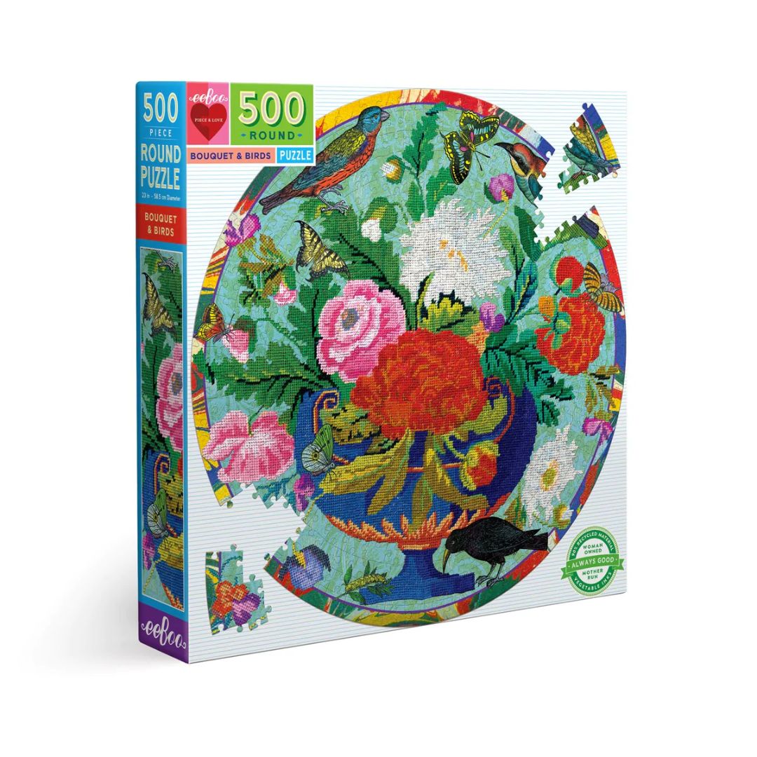 500-Piece Round Jigsaw Puzzle - Beautiful Bouquet and Birds Design for Adults & Teens | Perfect for Family Game Night, Relaxation & Home Decor