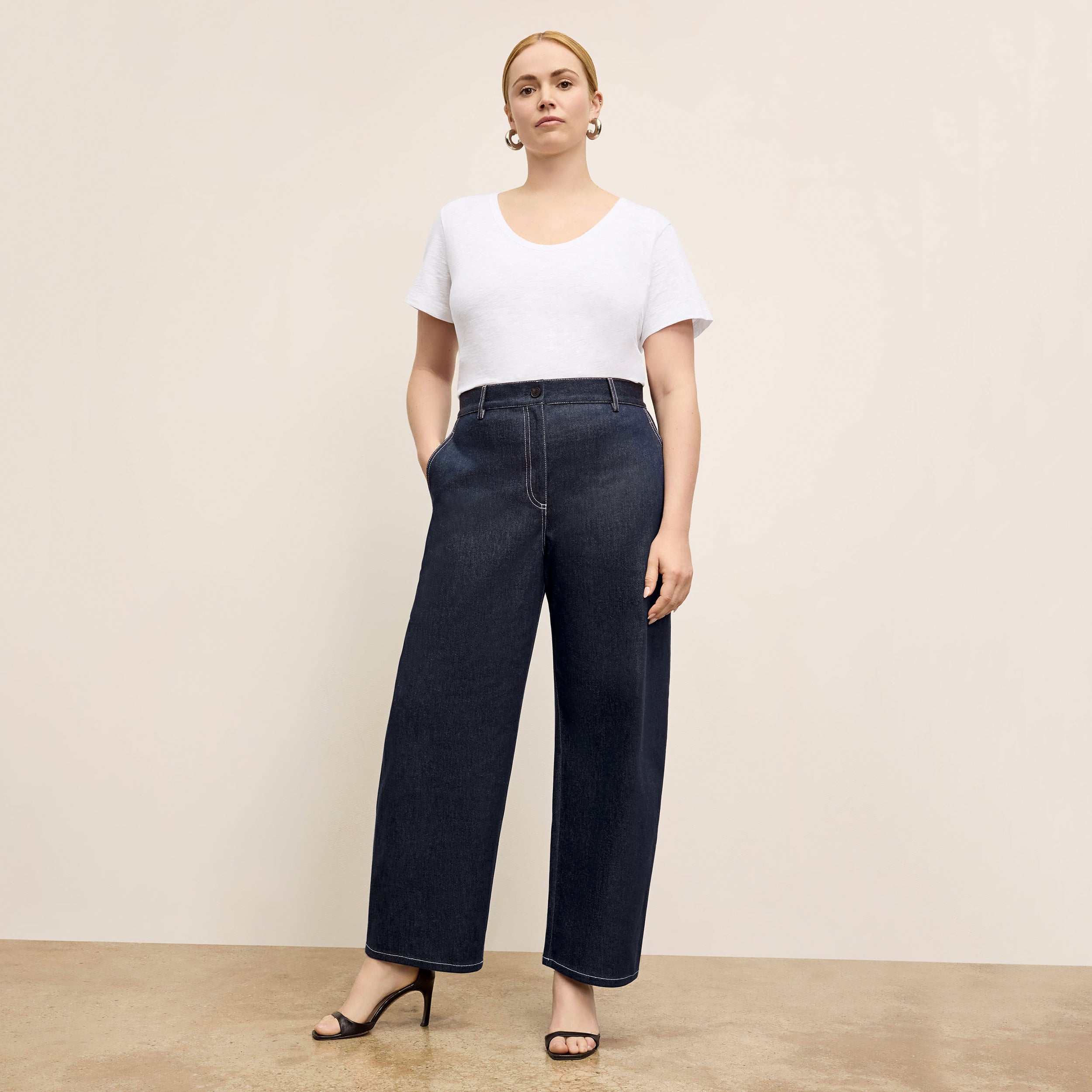 Bari Barrel Leg Stretch Denim Jeans for Women - Midnight Wash - Comfortable High Waist Skinny Jeans for Casual Wear & Night Out