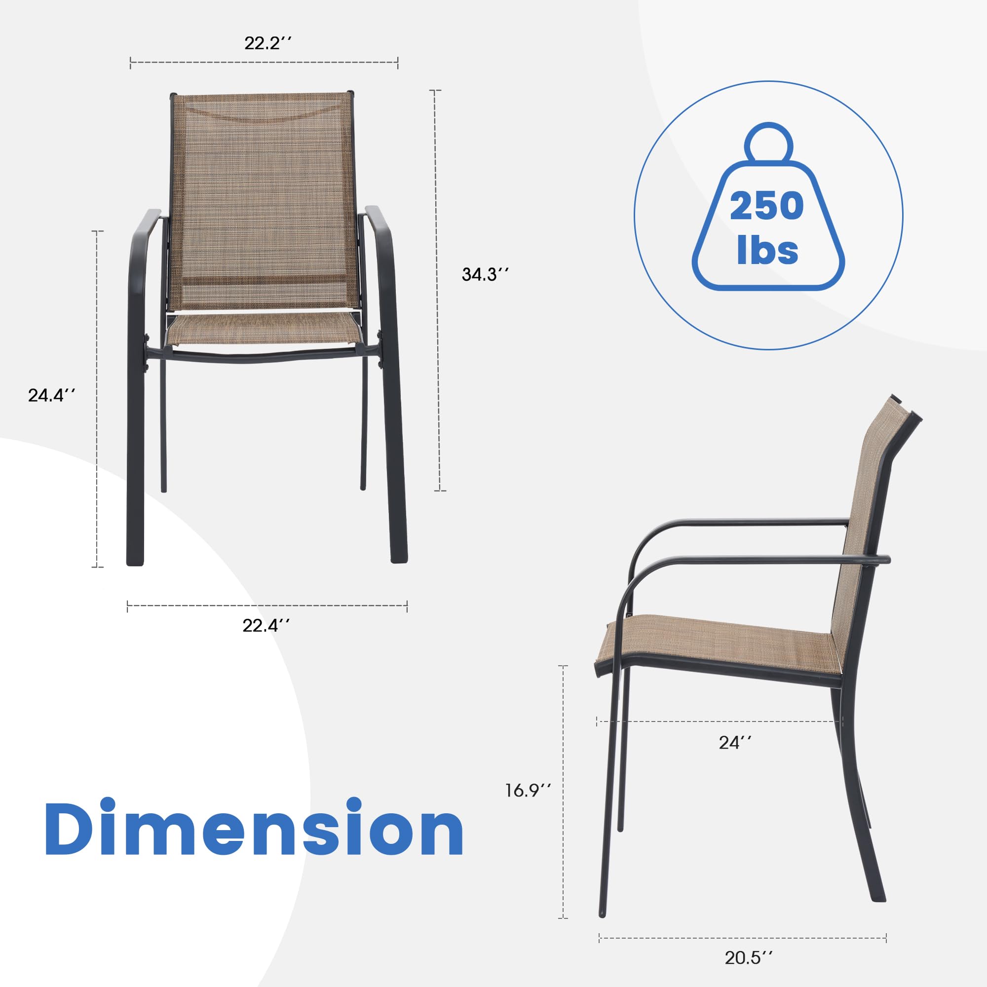 VICLLAX 4-Piece Stackable Patio Chairs Set for Outdoor, Brown - Durable Garden Furniture for Backyard, Poolside, Deck & Balcony Use