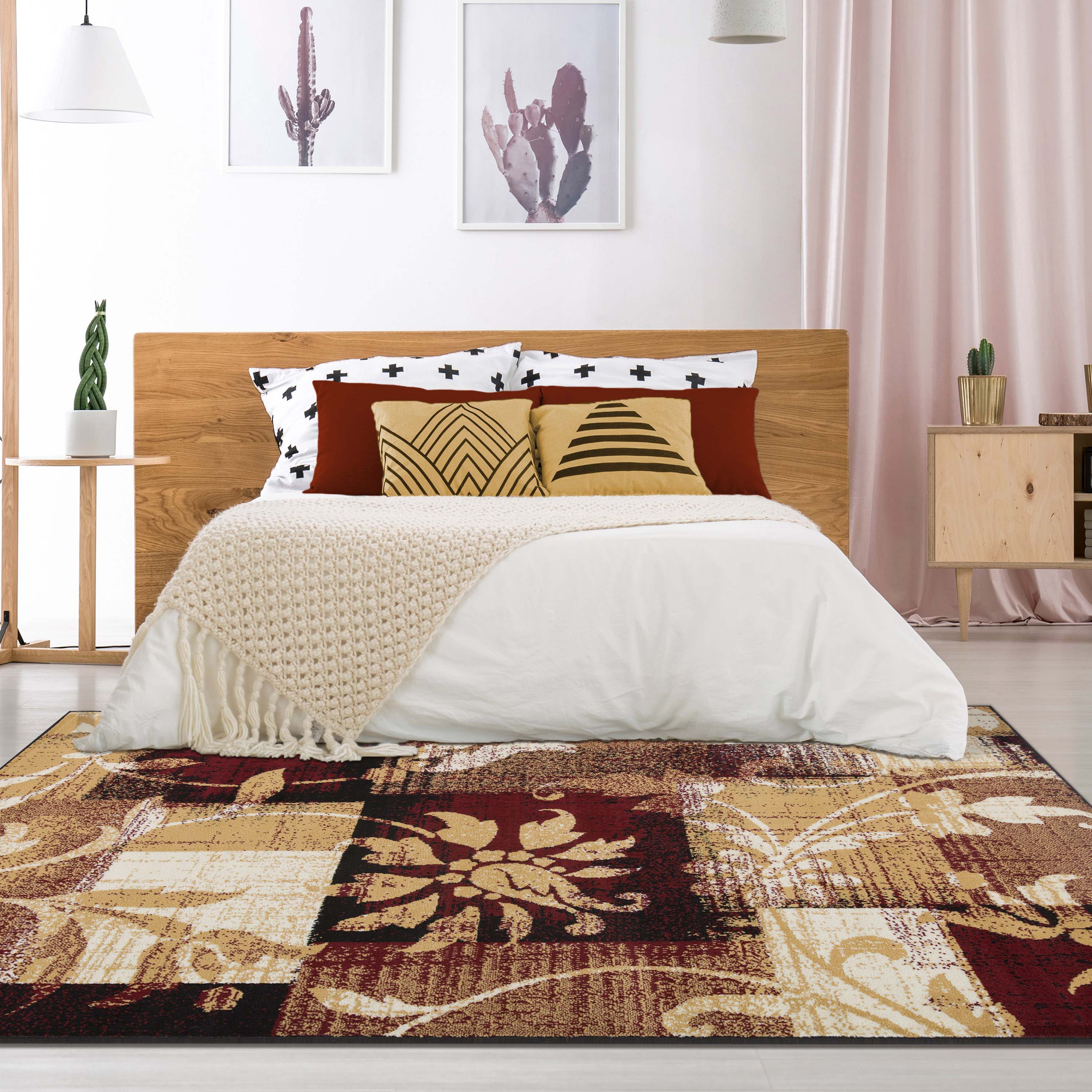 Stylish Pastiche Contemporary Floral Patchwork Area Rug - Non-Slip Indoor Runner for Living Room, Bedroom & Hallway Decor