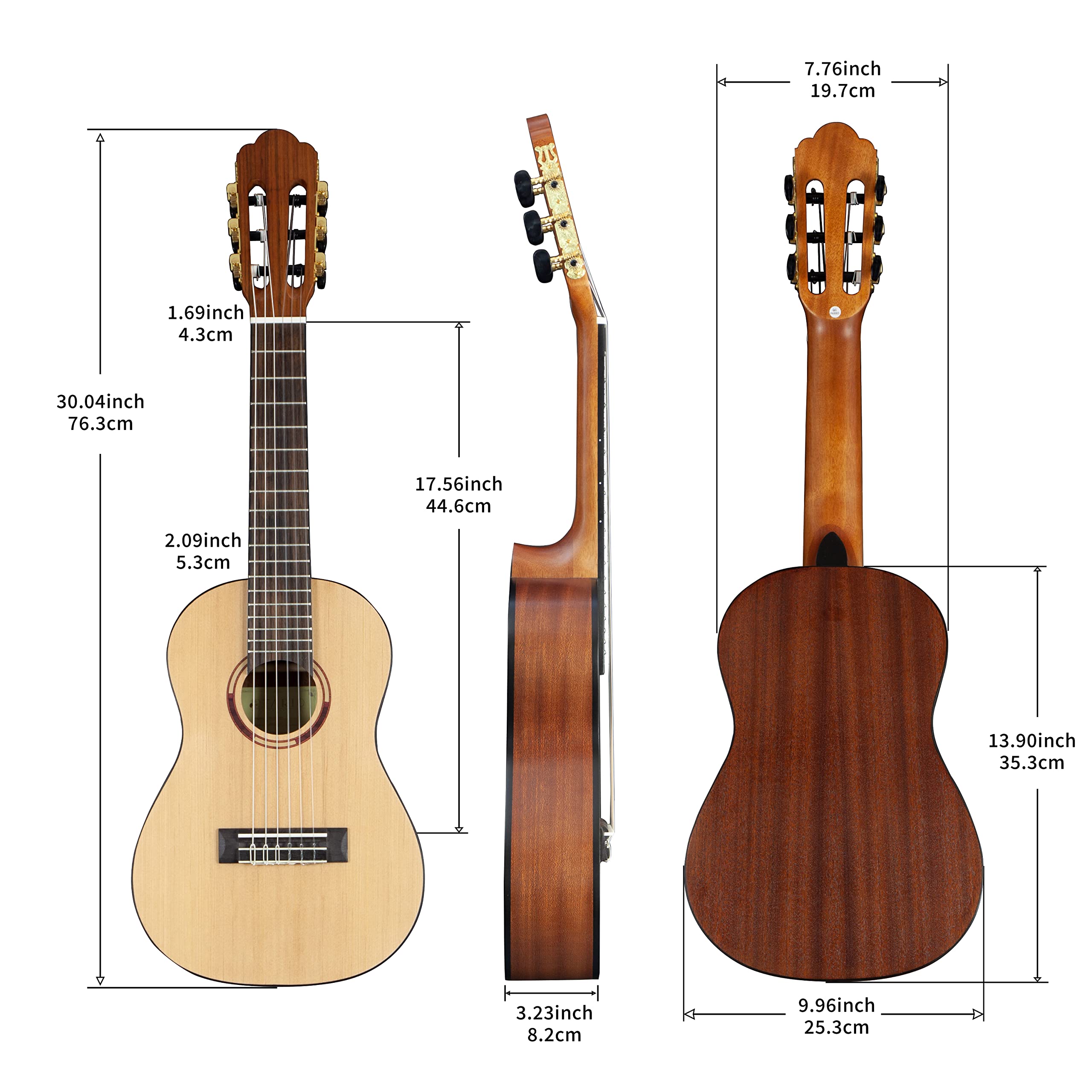 TARIO 1/4 Size 30-inch Acoustic Classical Travel Guitar - Spruce Top, Mahogany Body & Okoume Neck with Carrying Case - Perfect for Beginners, Kids & Portable Music Practice
