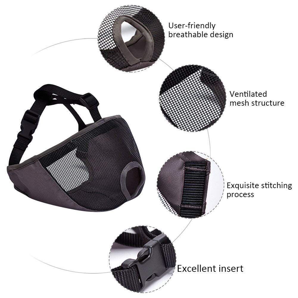 Adjustable Breathable Mesh Dog Muzzle for Bulldogs & Short Snout Breeds - Anti-Biting Chewing Licking Pet Mask for Grooming & Training (Grey) - Perfect for Vet Visits, Walks & Behavior Correction