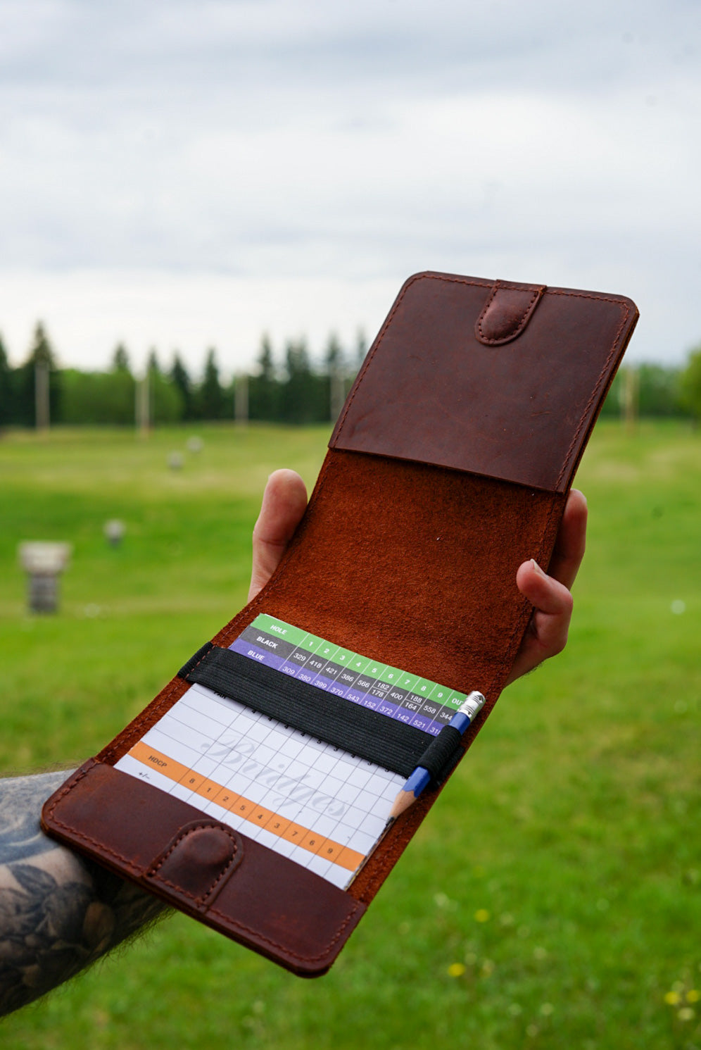 Premium Golf Scorecard & Yardage Book Holder - Durable Brown Leather - Perfect for Golf Tournaments, Practice Rounds & Course Management