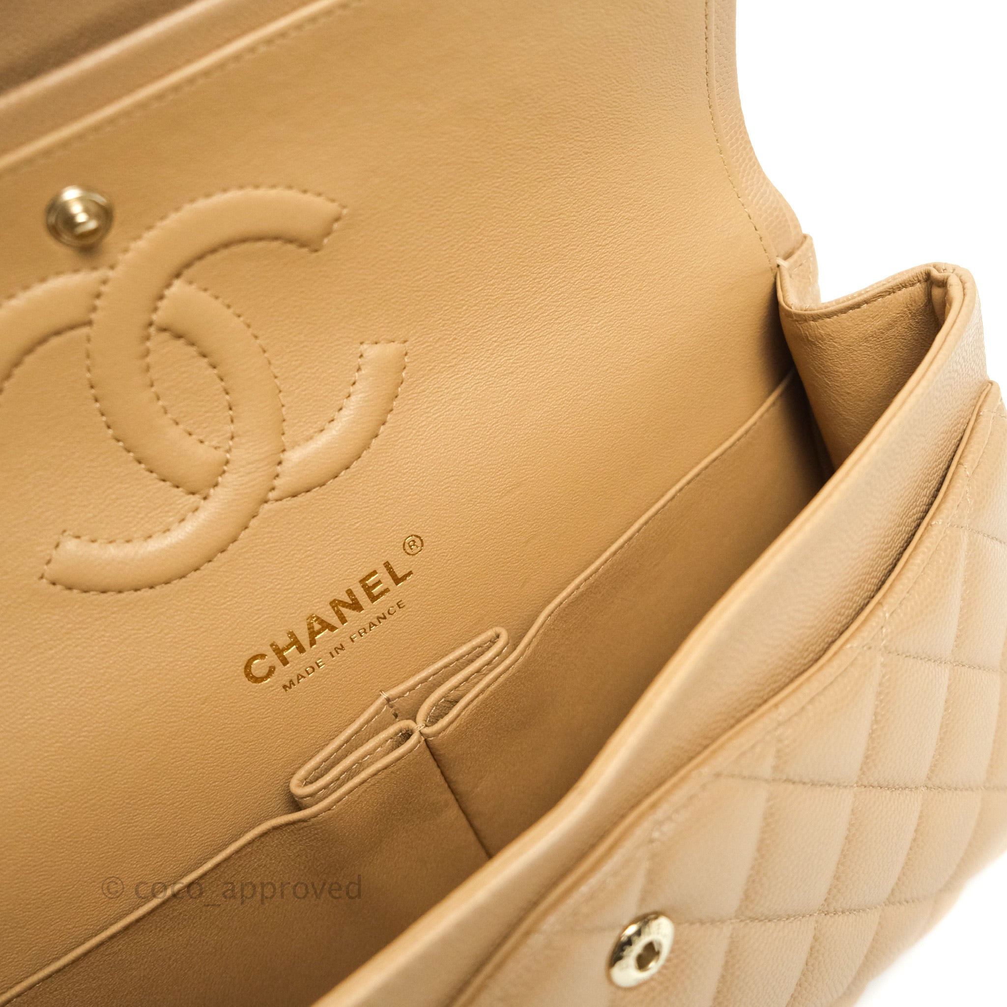 Chanel Classic Medium Double Flap Bag in Dark Beige Caviar Leather with Gold Hardware | Luxury Designer Handbag for Women | Perfect for Work, Evening Events & Special Occasions
