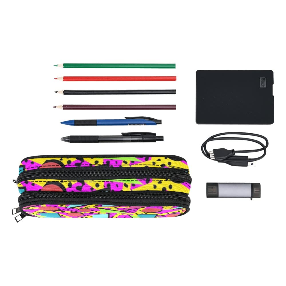ANANGTEE Neon Pencil Case - Large Capacity Canvas School Supplies for Boys, Girls & Teens - Retro 80s 90s Pink Rainbow Zipper Pouch - Office Desk Organizer & Soft Pen Holder - Perfect for School, Work & Travel Accessories