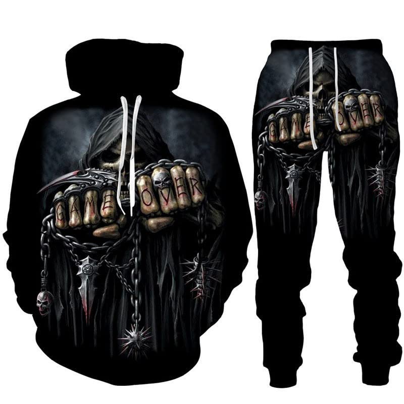 3D Printed Skull Unisex Hoodie and Sweatpants Set - 2-Piece Tracksuit for Men & Women - Sporty Jogger Outfit for Gym, Running, Streetwear Fashion Gifts