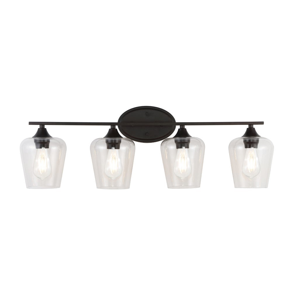 Rustic LED Vanity Light with Iron and Glass - Jayne Cottage Style for Bathroom, Bedroom, or Dressing Room Makeup Area