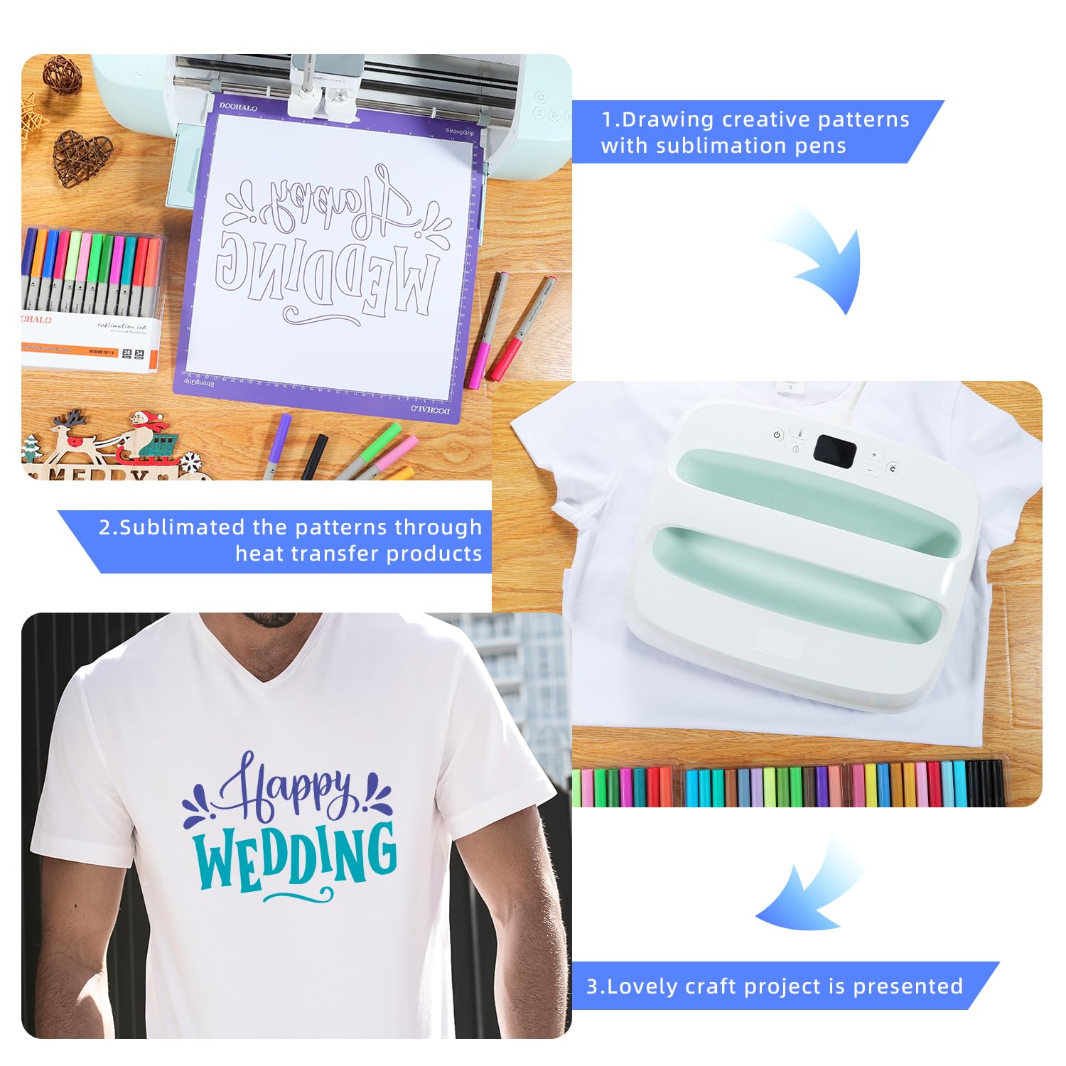 DOOHALO Sublimation Markers Infusible Ink Pens - Compatible with Cricut Maker 3, Maker, Explore 3, Air 2 & Air 1.0 - Perfect for Mug Press & EasyPress Projects - DIY T-Shirt, Tumblers & Sublimation Crafts