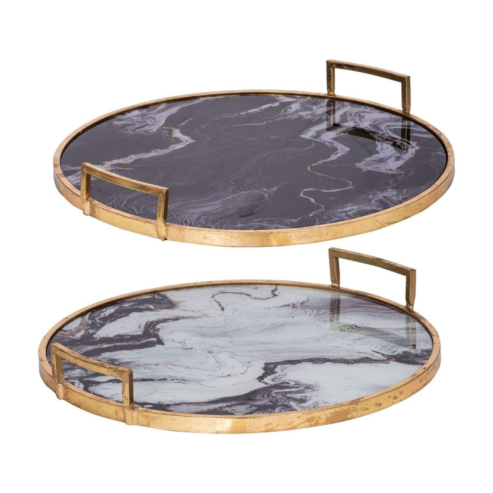 Modern Gold and Black Round Trays Set of 2 - 22.5