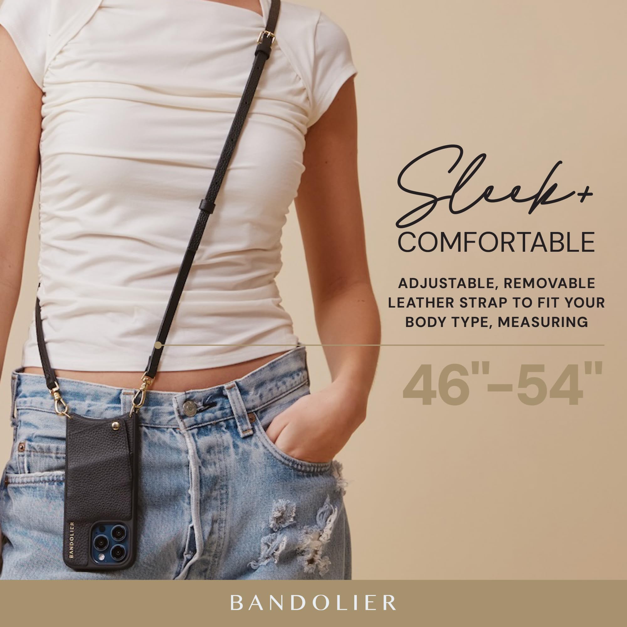 Emma Crossbody Wallet Phone Case for iPhone 14 Pro - 100% Genuine Pebble Leather with Adjustable Strap & Card Holder | Black & Gold | Perfect for Hands-Free Shopping, Travel & Everyday Use