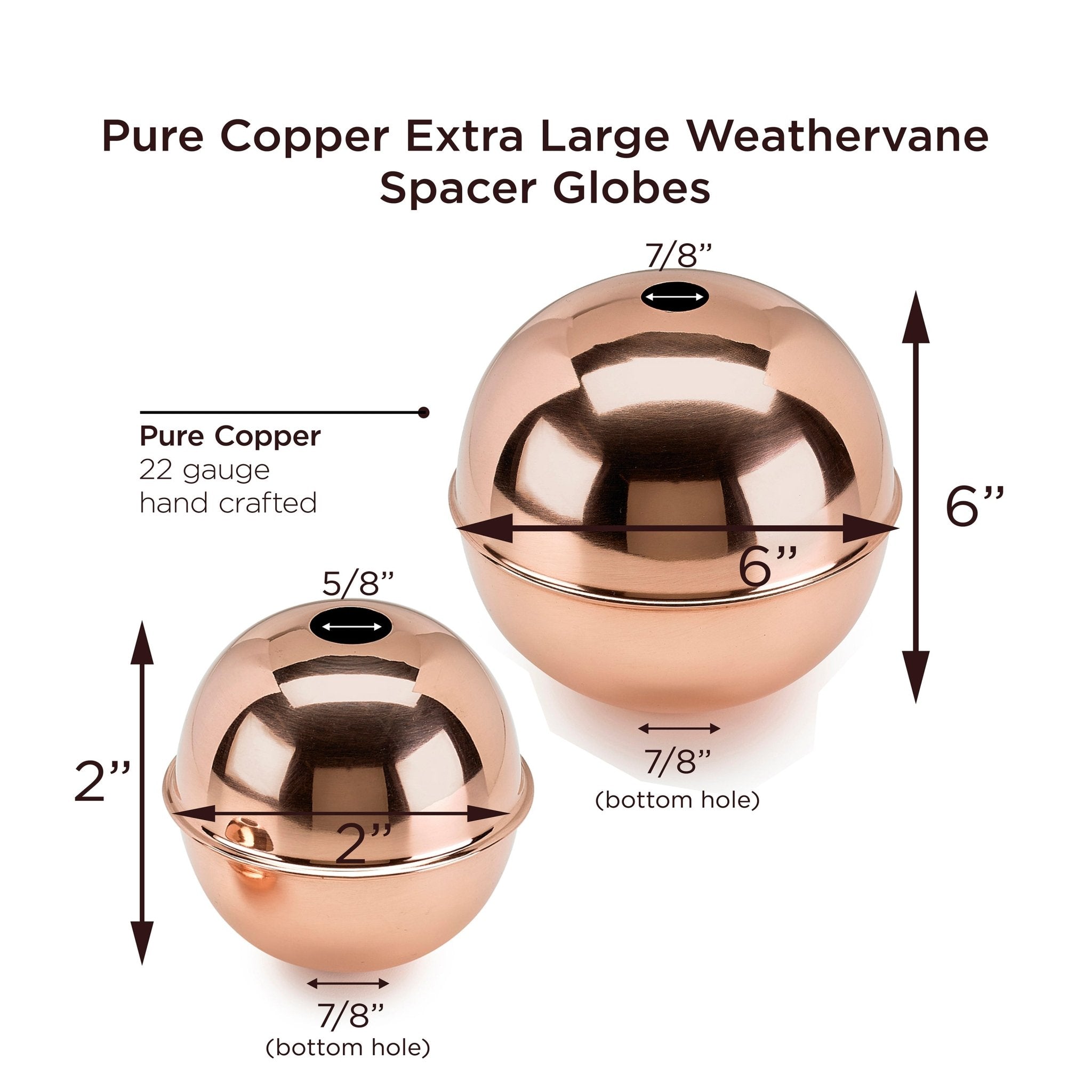 Extra Large Copper Weathervane with 4 & 6 Spacer Ball Set - Durable Outdoor Roof Decor for Farmhouse, Barn & Garden
