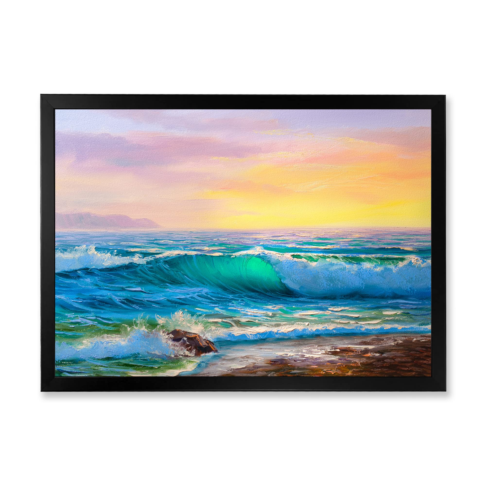 DesignQ Blue Waves Breaking At The Beach IV - Coastal Framed Wall Art for Living Room, Bedroom & Office Decor | Nautical Home Decor | Ocean Themed Wall Painting