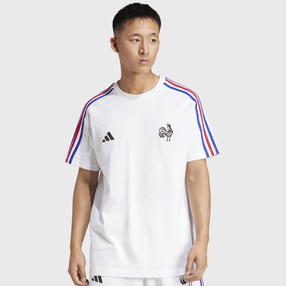 Adidas France Rugby 3 Stripe T-Shirt - White - Men's Sports Tee for Rugby Fans & Casual Wear